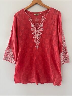 SULU Tunic Top Womens 10 Cotton Indian Exotic Embellished  Pink Embroidered